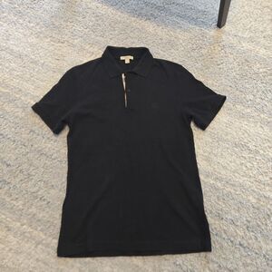 Burberry Nova Check Polo Shirt Mens Small Black Short Sleeve Buttons Logo Luxury